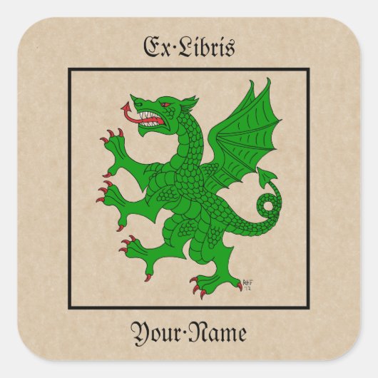 Dragon Rampant Vert Buchzeichen Quadratischer Aufkleber (Vorderseite)