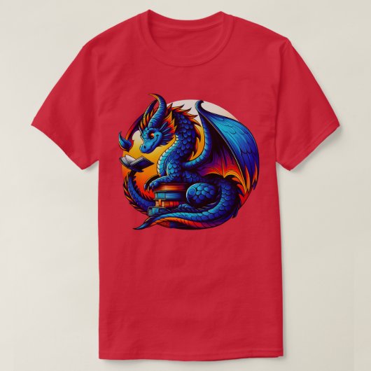 Dragon Reading a Book Bookworm Book Lover 2 T-Shirt (Design vorne)