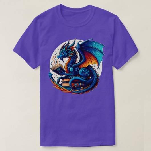Dragon Reading a Book Bookworm Book Lover T-Shirt (Design vorne)