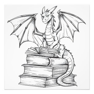 Dragon Reading Book Fotodruck
