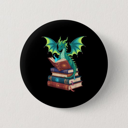 Dragon Reading Books Fantasy Lovers Mythical Creat Button (Vorderseite)