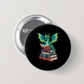 Dragon Reading Books Fantasy Lovers Mythical Creat Button (Vorne & Hinten)