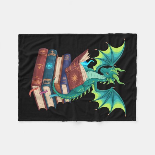 Dragon Reading Books Fantasy Lovers Mythical Creat Fleecedecke (Vorderseite (Horizontal))
