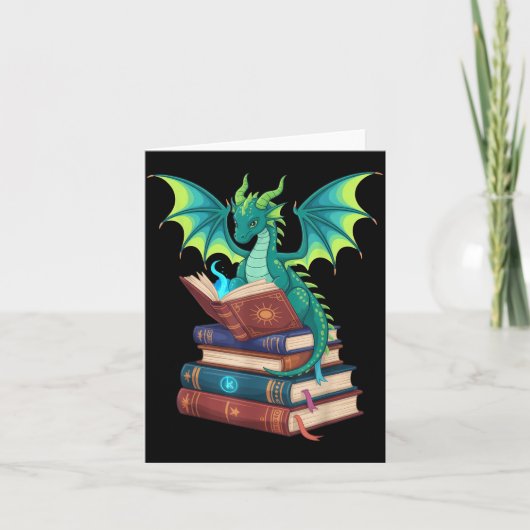 Dragon Reading Books Fantasy Lovers Mythical Creat Karte (Vorderseite)