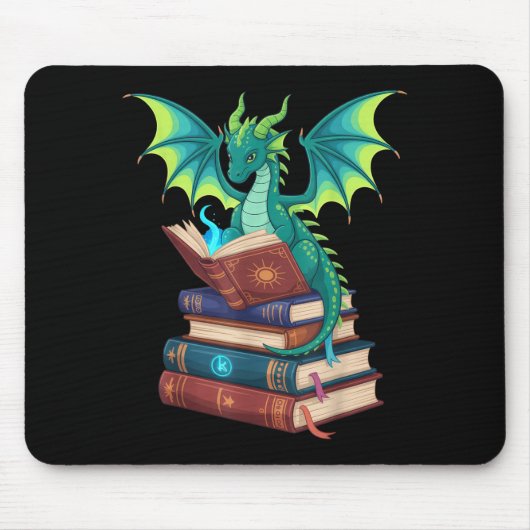 Dragon Reading Books Fantasy Lovers Mythical Creat Mousepad (Vorne)