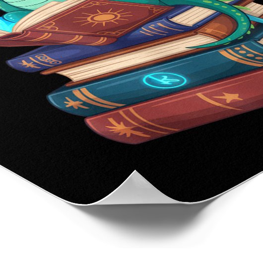 Dragon Reading Books Fantasy Lovers Mythical Creat Poster (Ecke)