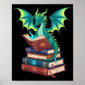 Dragon Reading Books Fantasy Lovers Mythical Creat Poster (Vorne)
