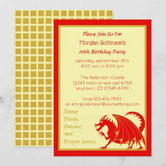 Dragon Red Gold Child oder Adult Geburtstagsparty Einladung