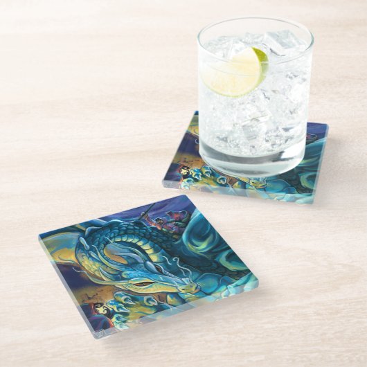 Dragon Rider Fantasy Art Glasuntersetzer (Schrägansicht)