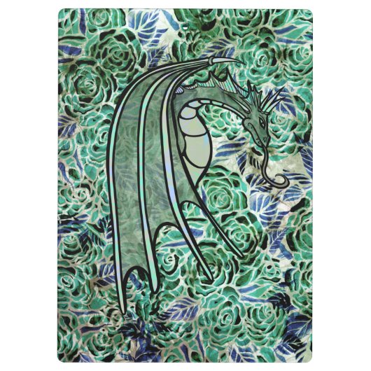 Dragon Rose Grüne Naturdrachen Abstrakte Rose Klemmbrett (Rückseite)