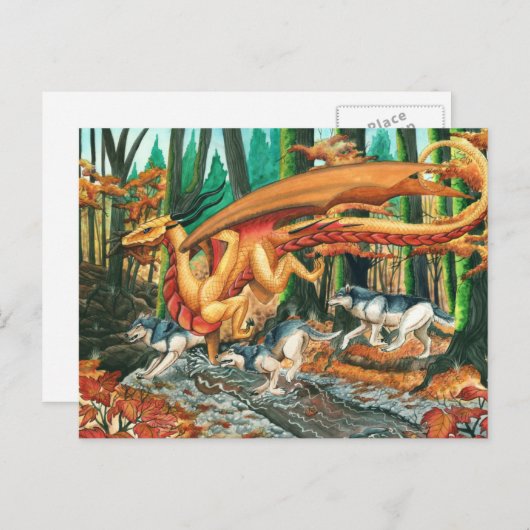Dragon Running with Wolves von Carla Morrow Postkarte (Vorne/Hinten)