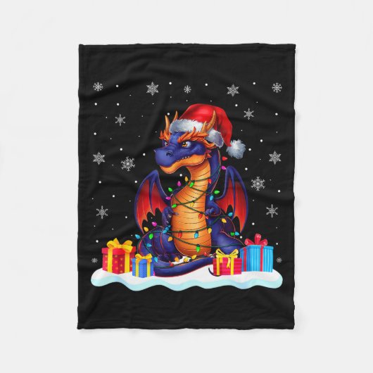 Dragon Santa Hat Christmas Tree Light Xmas Pajama Fleecedecke (Vorderseite)