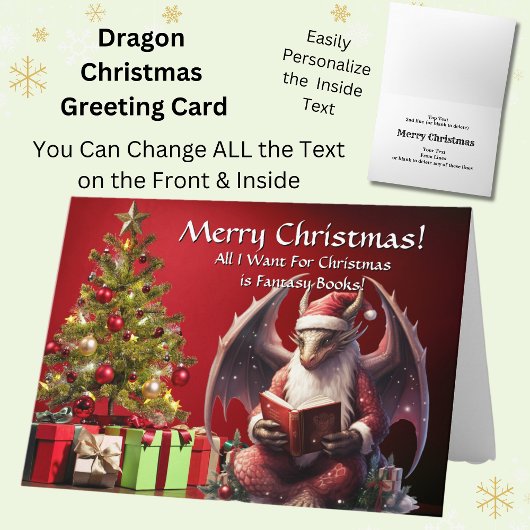 Dragon Santa Reading Buch Frohe Weihnachten Karte