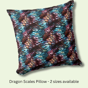 Dragon Scales Aqua Blue Crimson Brown Kissen