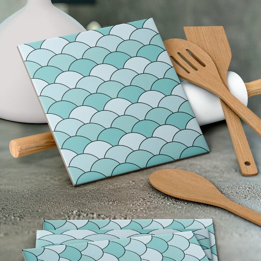 Dragon Scales, Fans, Waves, Seigaiha, Blue Fliese