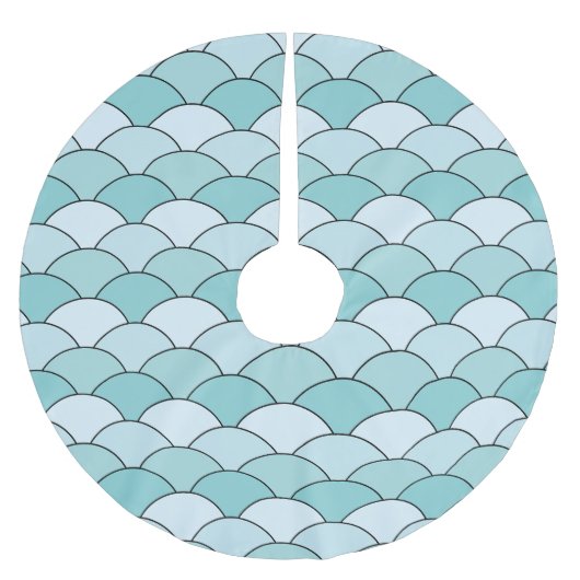Dragon Scales, Fans, Waves, Seigaiha, Blue Polyester Weihnachtsbaumdecke (Vorderseite)