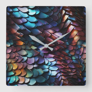 Dragon Scales Wall Clock Quadratische Wanduhr