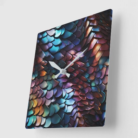 Dragon Scales Wall Clock Quadratische Wanduhr (Winkel)