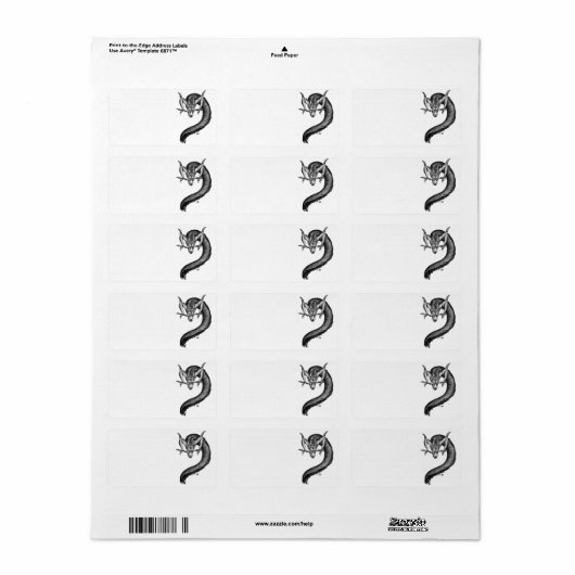 Dragon Schwarzweiß Design Adressaufkleber (Vorne)