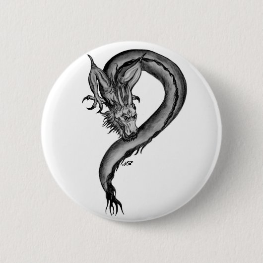Dragon Schwarzweiß Design Button (Vorderseite)
