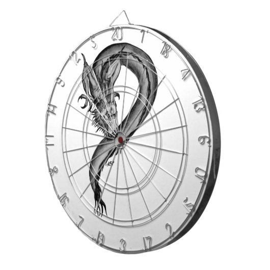 Dragon Schwarzweiß Design Dartscheibe (Vorderseite rechts)