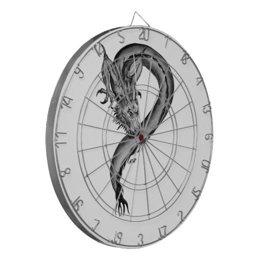 Dragon Schwarzweiß Design Dartscheibe (Vorderseite Links)