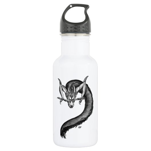 Dragon Schwarzweiß Design Edelstahlflasche (Vorderseite)