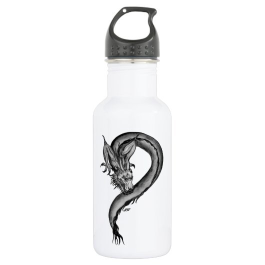 Dragon Schwarzweiß Design Edelstahlflasche (Vorderseite)
