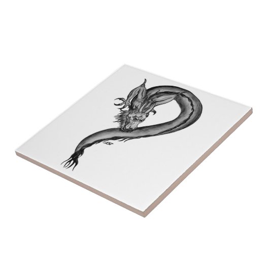 Dragon Schwarzweiß Design Fliese (Seite)