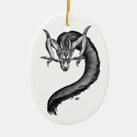 Dragon Schwarzweiß Design Keramik Ornament (Vorne)