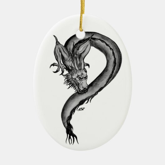 Dragon Schwarzweiß Design Keramikornament (Vorne)