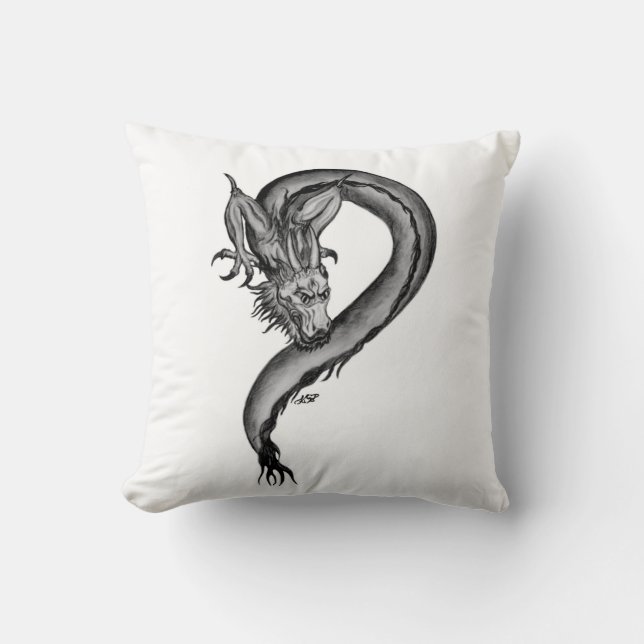 Dragon Schwarzweiß Design Kissen (Vorderseite)