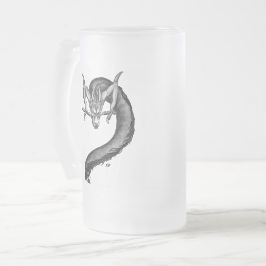 Dragon Schwarzweiß Design Mattglas Bierglas (Vorderseite Links)