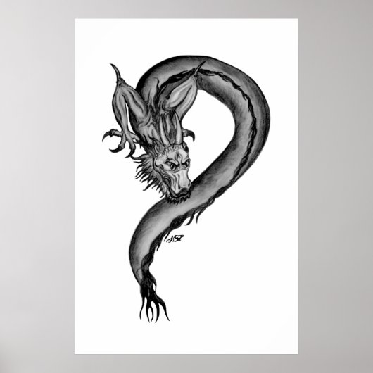 Dragon Schwarzweiß Design Poster (Vorne)
