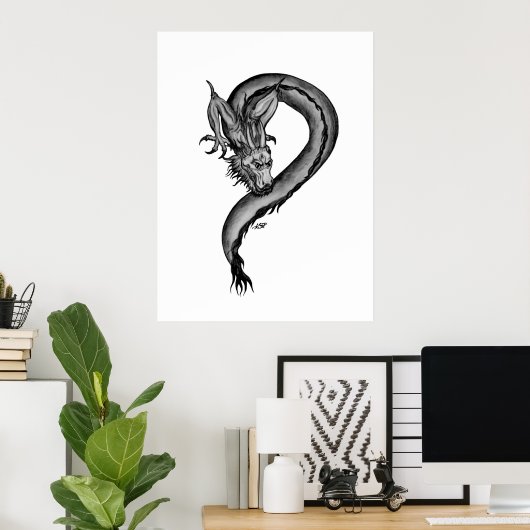 Dragon Schwarzweiß Design Poster (Heimbüro)