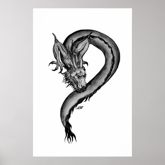 Dragon Schwarzweiß Design Poster (Vorne)