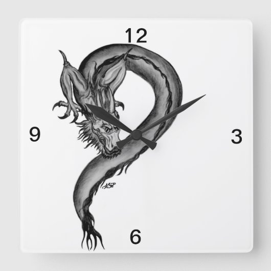 Dragon Schwarzweiß Design Quadratische Wanduhr (Vorderseite)