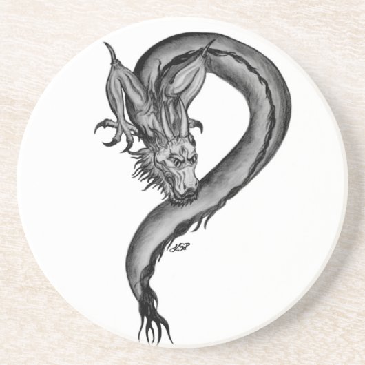 Dragon Schwarzweiß Design Sandstein Untersetzer (Vorne)