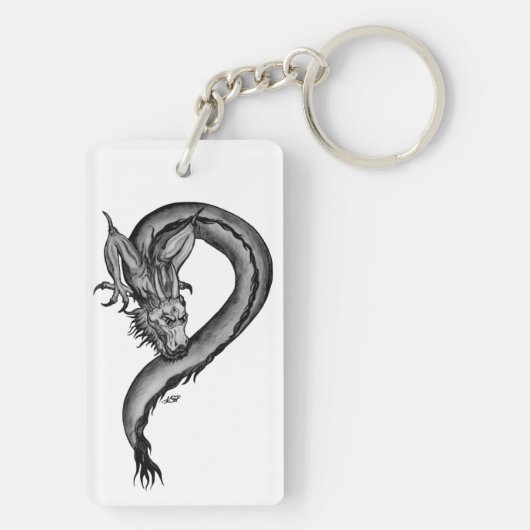 Dragon Schwarzweiß Design Schlüsselanhänger (Rückseite)
