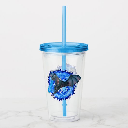 Dragon Serpent Atmung Feuer blauer Flamme Acryltrinkbecher (Vorderseite)