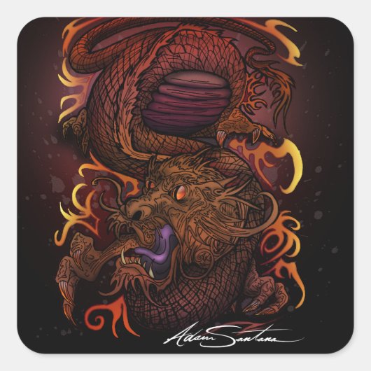 Dragon (Signature-Design) Quadratischer Aufkleber (Vorderseite)