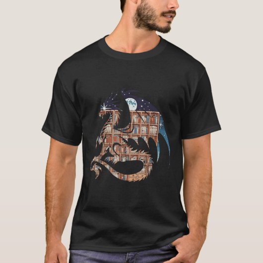 Dragon Silhouette Bücher Bibliothekarische Buchwür T-Shirt (Vorderseite)