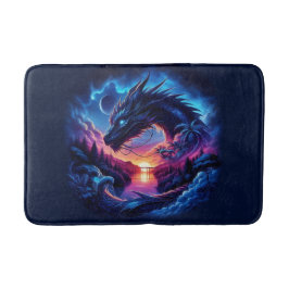 Dragon Silhouette gegen einen lebendigen Sonnenunt Badematte