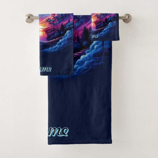 Dragon Silhouette gegen einen lebendigen Sonnenunt Badhandtuch Set (Insitu)