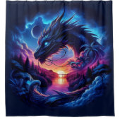 Dragon Silhouette gegen einen lebendigen Sonnenunt Duschvorhang (Vorderseite)