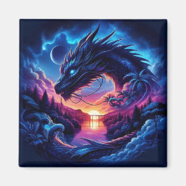 Dragon Silhouette gegen einen lebendigen Sonnenunt Magnet