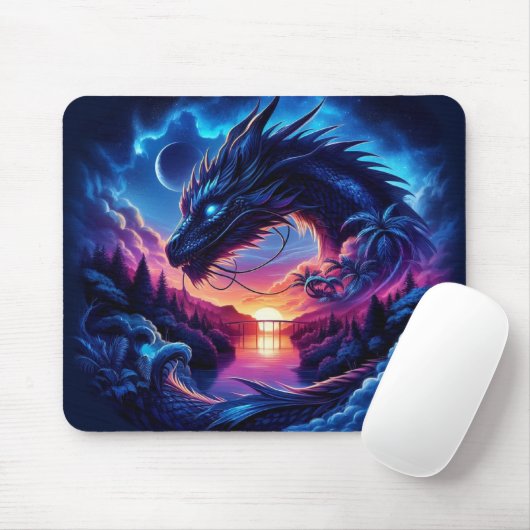 Dragon Silhouette gegen einen lebendigen Sonnenunt Mousepad (Mit Mouse)