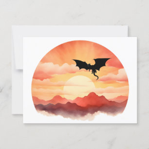 Dragon Silhouette gegen einen Sonnenuntergang Postkarte