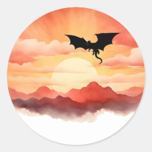 Dragon Silhouette gegen einen Sonnenuntergang Runder Aufkleber