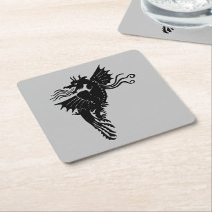 Dragon Silhouette Spirit Animal Totem Emblem Rechteckiger Pappuntersetzer